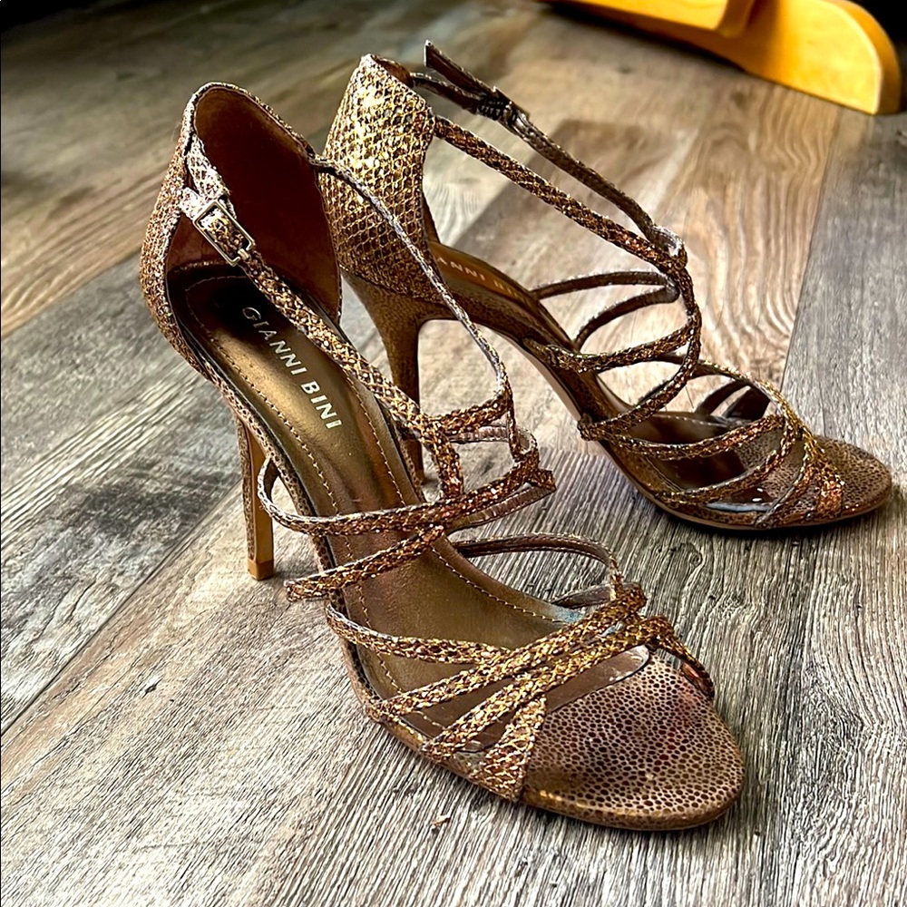 Gianni Bini Brown Stiletto Heels with Strappy Design